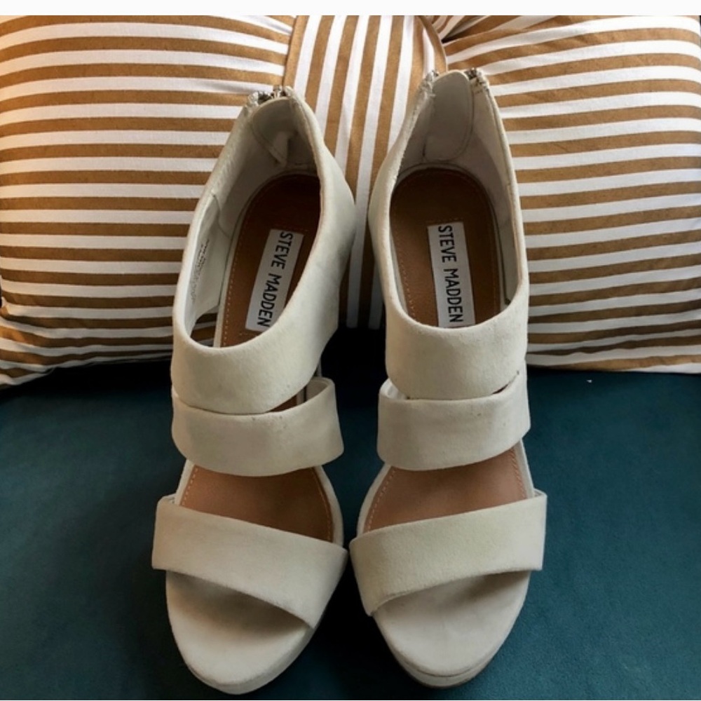 Steve Madden Bone Suede Leather Strappy Platform Heels